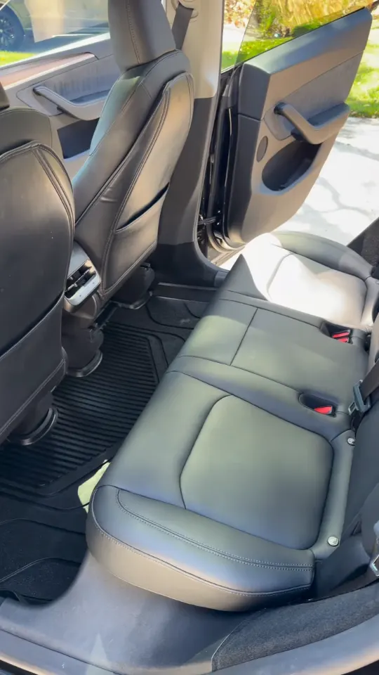 Tesla rear seats and floor after the interior detail